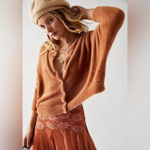 Free People Sweaters - FREE PEOPLE ONE WYATT CARDIGAN SOFT FUZZY BUTTON FRONT IN CHOCOLATE, SIZE M